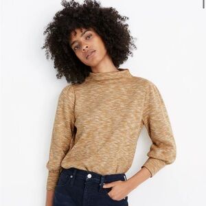 Madewell Gathered-Sleeve Mockneck Sweater In Heather Cumin Size S